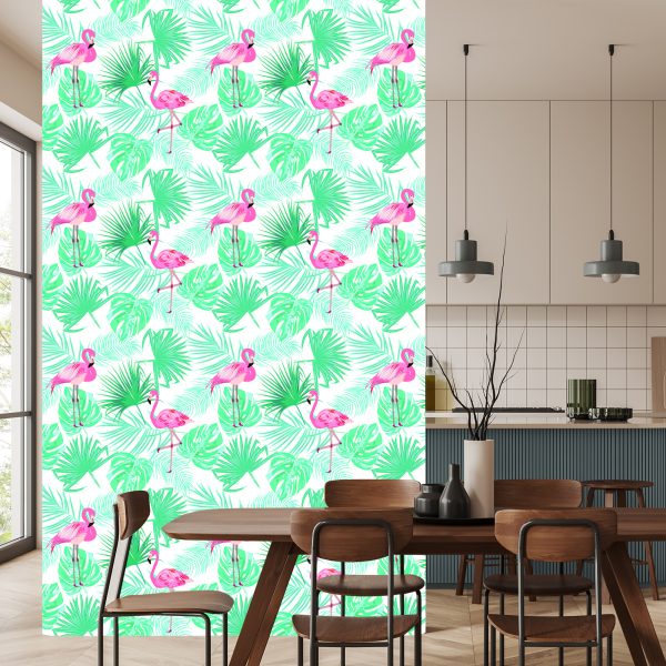 Behang Tropische Flamingo's Bladeren - Afbeelding 4