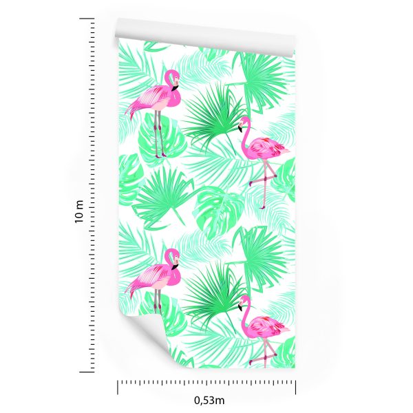 Behang Tropische Flamingo's Bladeren - Afbeelding 8
