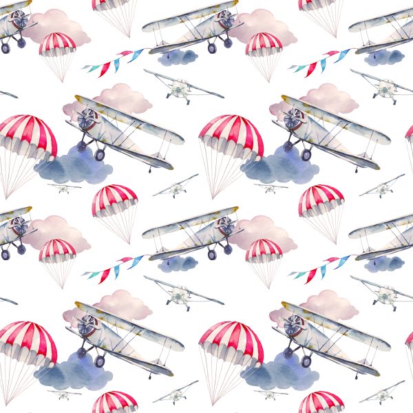 Behang Vliegtuigen En Parachutes In De Wolken - Afbeelding 2