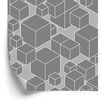 Behang Geometrisch - Grijze Kubussen