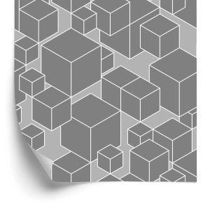 Behang Geometrisch - Grijze Kubussen