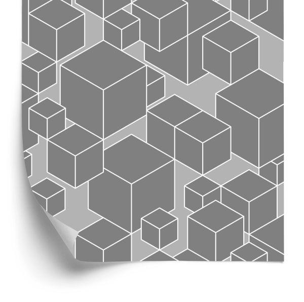 Behang Geometrisch - Grijze Kubussen