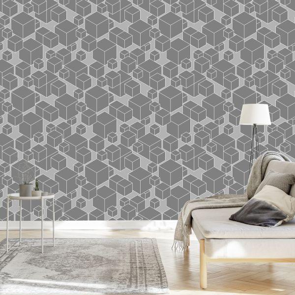 Behang Geometrisch - Grijze Kubussen - Afbeelding 3
