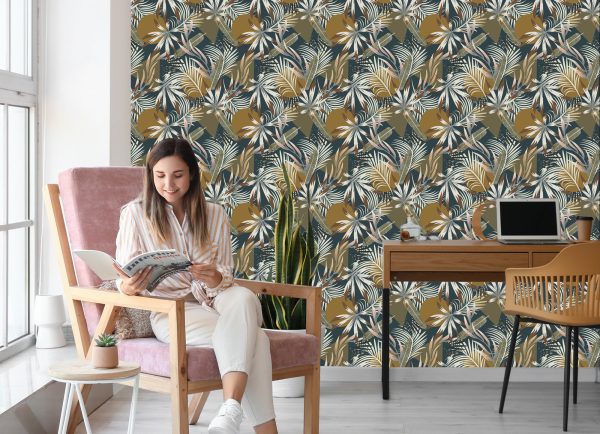 Behang Bladeren En Geometrische Figuren - Afbeelding 7
