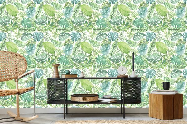 Behang Delicate Bladeren Geschilderd Met Waterverf - Afbeelding 5