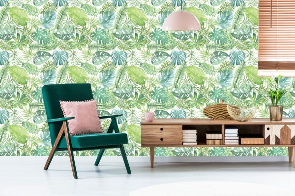 Behang Delicate Bladeren Geschilderd Met Waterverf - Afbeelding 6