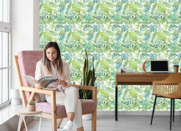 Behang Delicate Bladeren Geschilderd Met Waterverf - Afbeelding 7