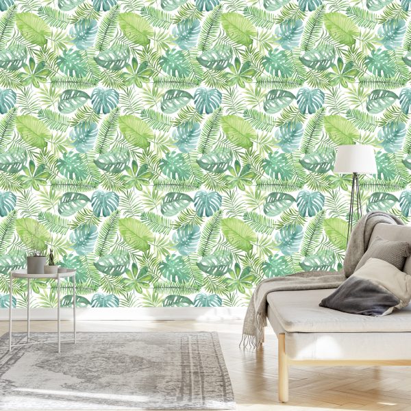 Behang Delicate Bladeren Geschilderd Met Waterverf - Afbeelding 3
