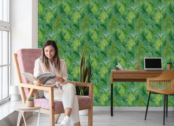 Behang Groen Thema Met Bladeren - Afbeelding 7