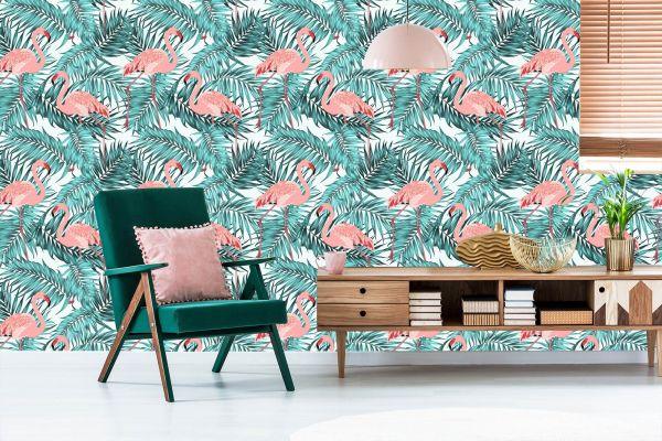 Behang Bladeren Met Flamingo's - Afbeelding 6