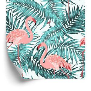 Behang Bladeren Met Flamingo's