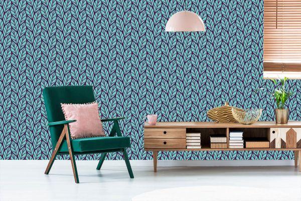 Behang Blauw Bladpatroon - Afbeelding 6