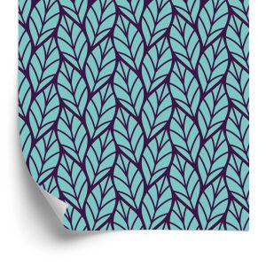 Behang Blauw Bladpatroon