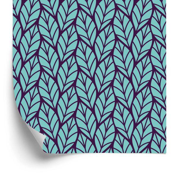 Behang Blauw Bladpatroon