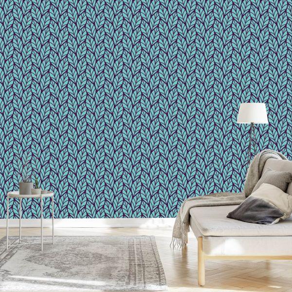 Behang Blauw Bladpatroon - Afbeelding 3