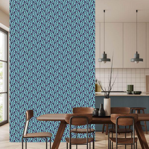 Behang Blauw Bladpatroon - Afbeelding 4