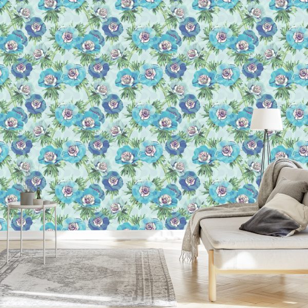 Behang Mooie Blauwe Anemoonbloemen - Afbeelding 3