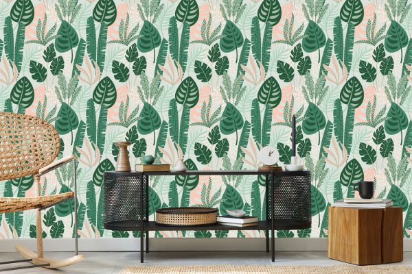 Behang Groene En Roze Bladeren - Afbeelding 5