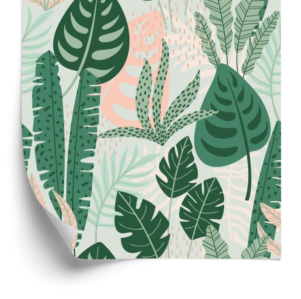 Behang Groene En Roze Bladeren