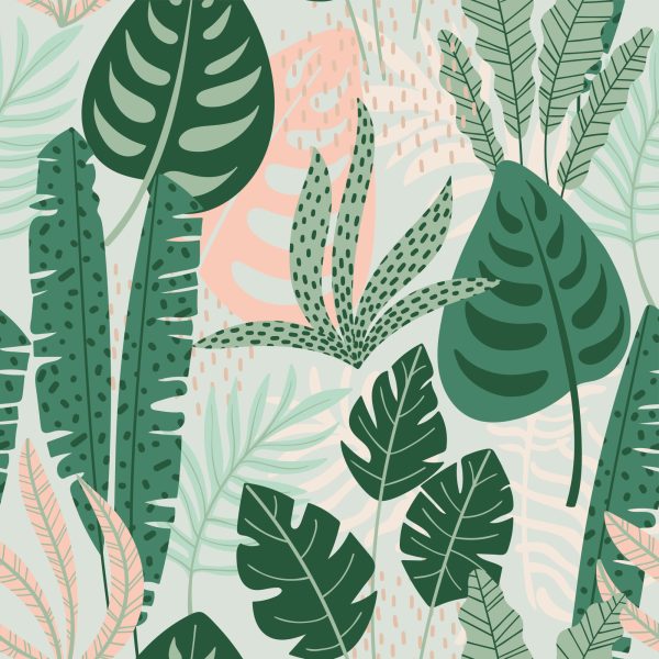 Behang Groene En Roze Bladeren - Afbeelding 2