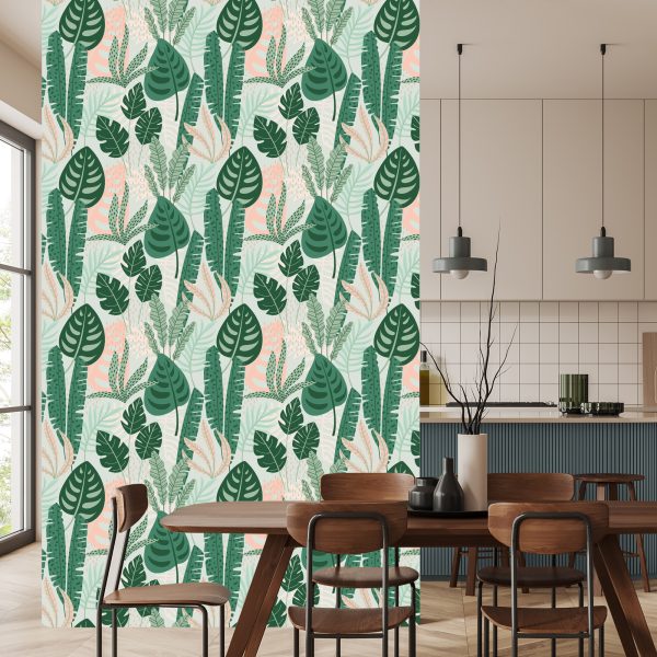 Behang Groene En Roze Bladeren - Afbeelding 4
