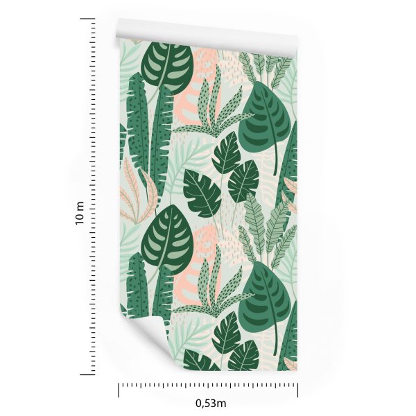 Behang Groene En Roze Bladeren - Afbeelding 8