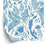Behang Blauw Thema Met Bladeren