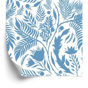 Behang Blauw Thema Met Bladeren