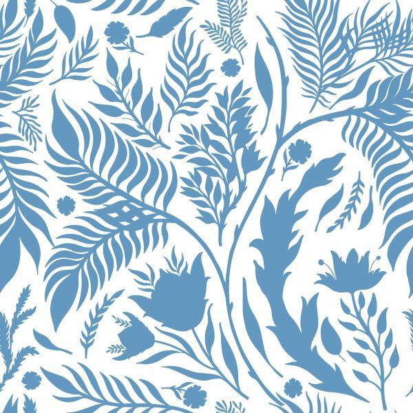 Behang Blauw Thema Met Bladeren - Afbeelding 2