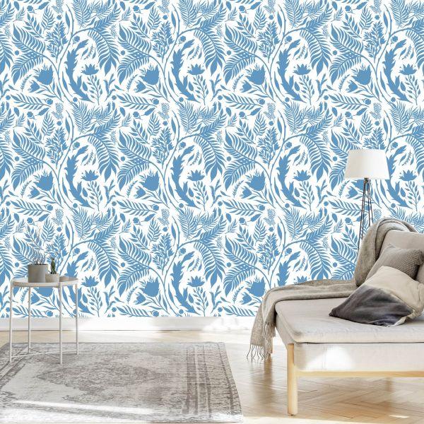 Behang Blauw Thema Met Bladeren - Afbeelding 3