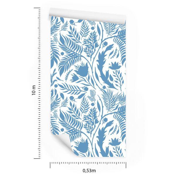 Behang Blauw Thema Met Bladeren - Afbeelding 8
