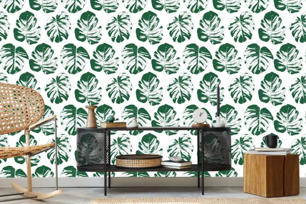 Behang Groen-Witte Bladeren - Afbeelding 5