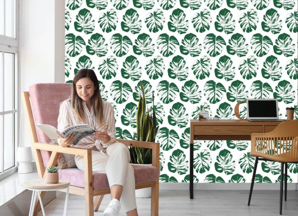 Behang Groen-Witte Bladeren - Afbeelding 7