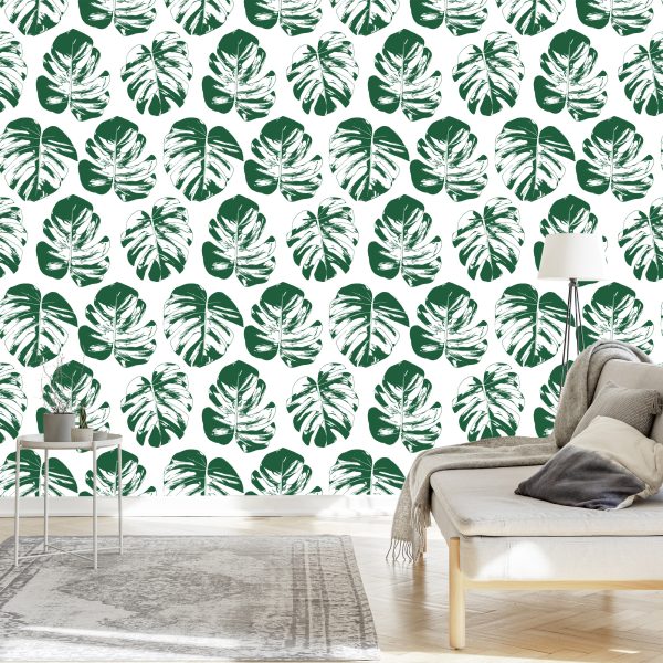 Behang Groen-Witte Bladeren - Afbeelding 3