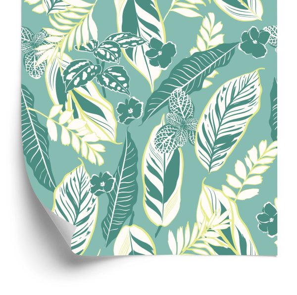 Behang Blauw Patroon Met Bladeren En Bloemen