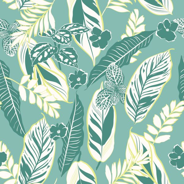 Behang Blauw Patroon Met Bladeren En Bloemen - Afbeelding 2