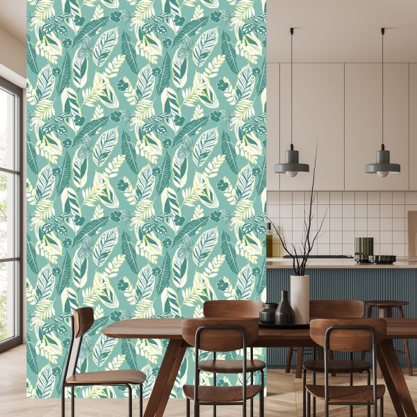Behang Blauw Patroon Met Bladeren En Bloemen - Afbeelding 4