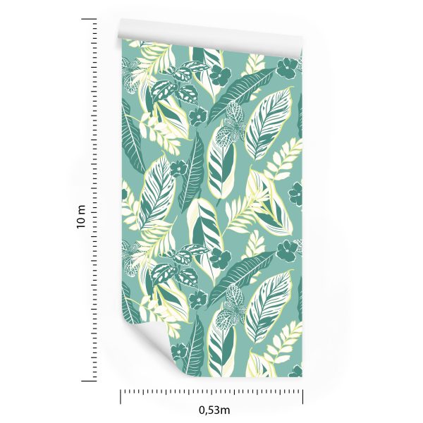 Behang Blauw Patroon Met Bladeren En Bloemen - Afbeelding 8