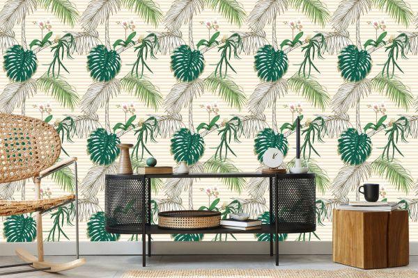 Behang Groene Bladeren En Palmbomen - Afbeelding 5