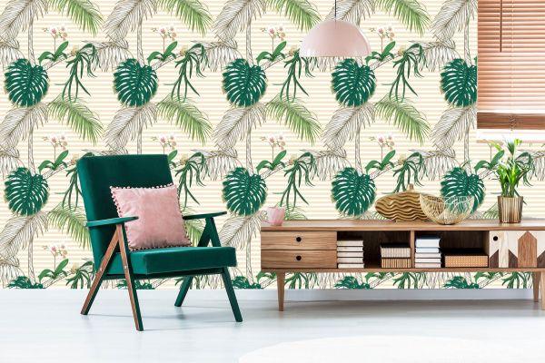 Behang Groene Bladeren En Palmbomen - Afbeelding 6