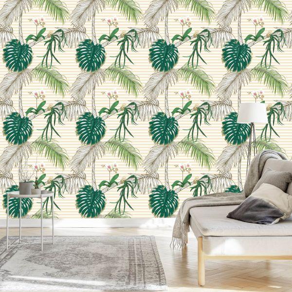 Behang Groene Bladeren En Palmbomen - Afbeelding 3
