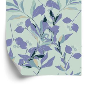 Behang Violette En Blauwe Bladeren