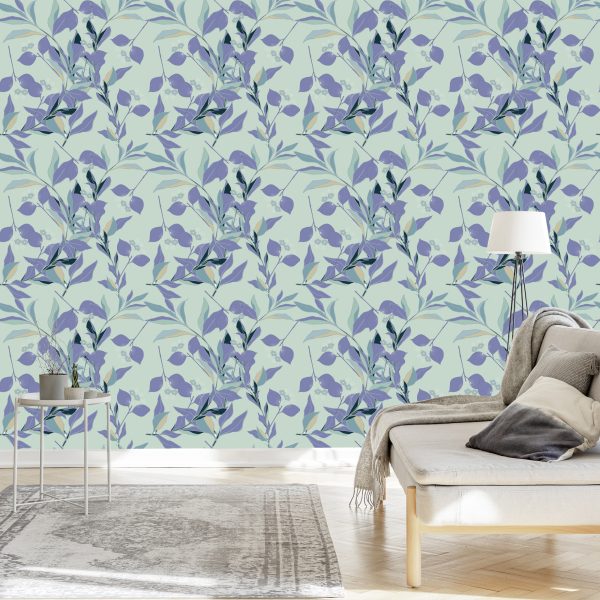 Behang Violette En Blauwe Bladeren - Afbeelding 3