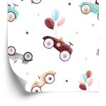 Behang Voor Kinderen - Retro Auto's Beschilderd Met Waterverf