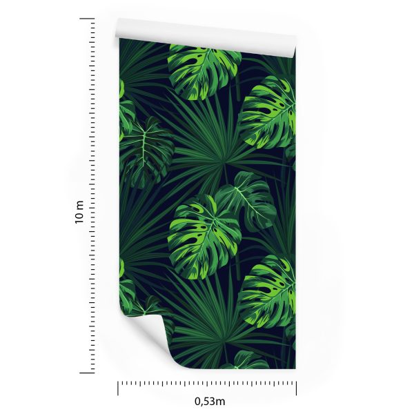 Behang Tropische Monstera-Bladeren Op Donkere Achtergrond - Afbeelding 8