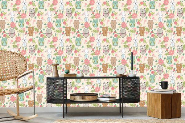 Behang Voor Kinderen - Kleurrijke Dieren En Bloemen - Afbeelding 5