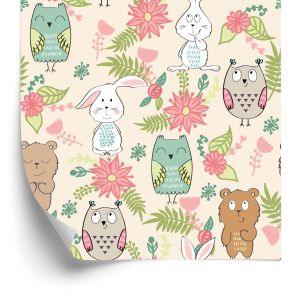 Behang Voor Kinderen - Kleurrijke Dieren En Bloemen