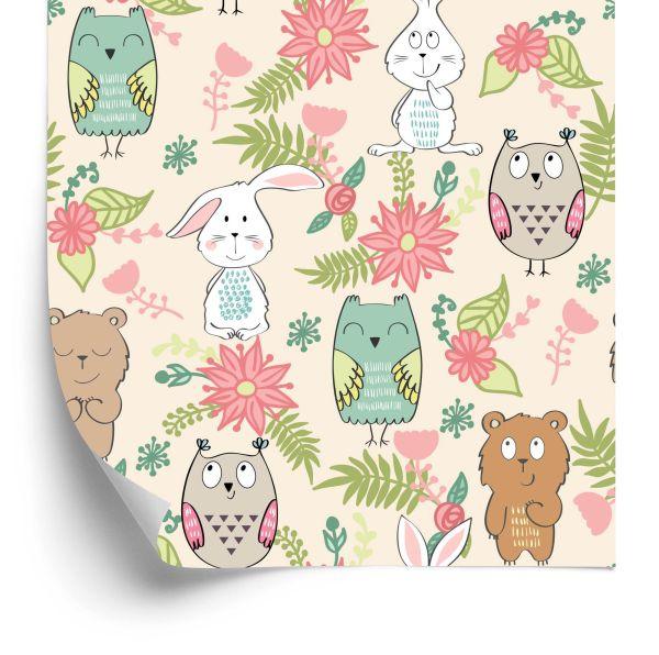 Behang Voor Kinderen - Kleurrijke Dieren En Bloemen