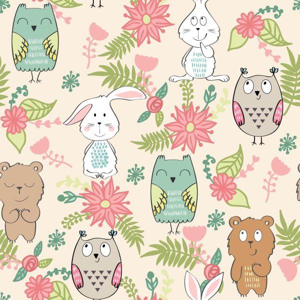 Behang Voor Kinderen - Kleurrijke Dieren En Bloemen - Afbeelding 2