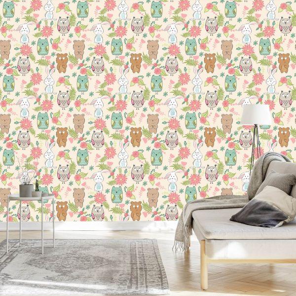 Behang Voor Kinderen - Kleurrijke Dieren En Bloemen - Afbeelding 3